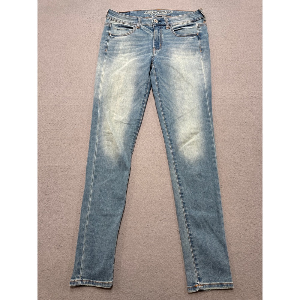American Eagle Jeans Womens 8 Long Light Wash Super Stretch Low Rise Skinny Slim